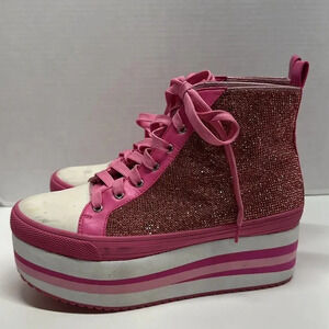 Dolls Kill Sugar Thrillz Overnighters Sneakers Platform High Tops Pink Size 10
